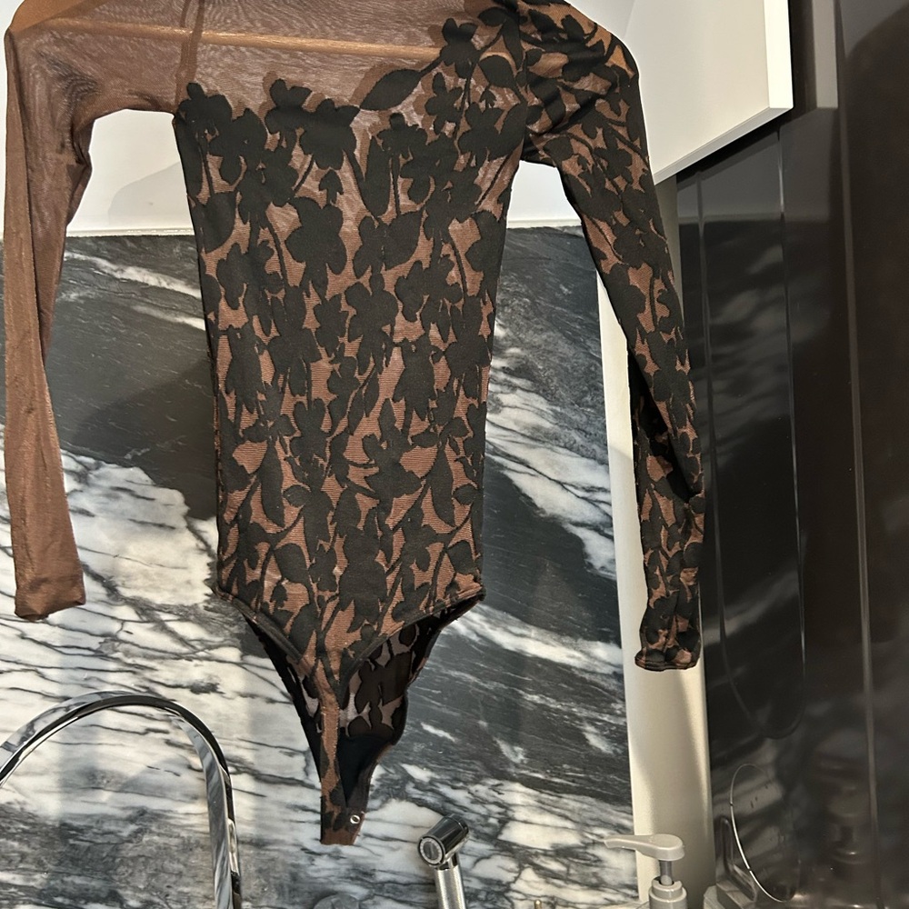 Wolford Black and Brown Floral Bodysuit - Picture 2 of 5